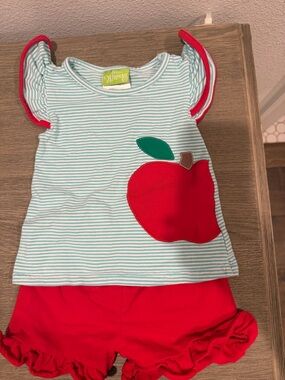 Classic Whimsy Mint Stripe & Red Apple Kids Matching Set by Whimsy